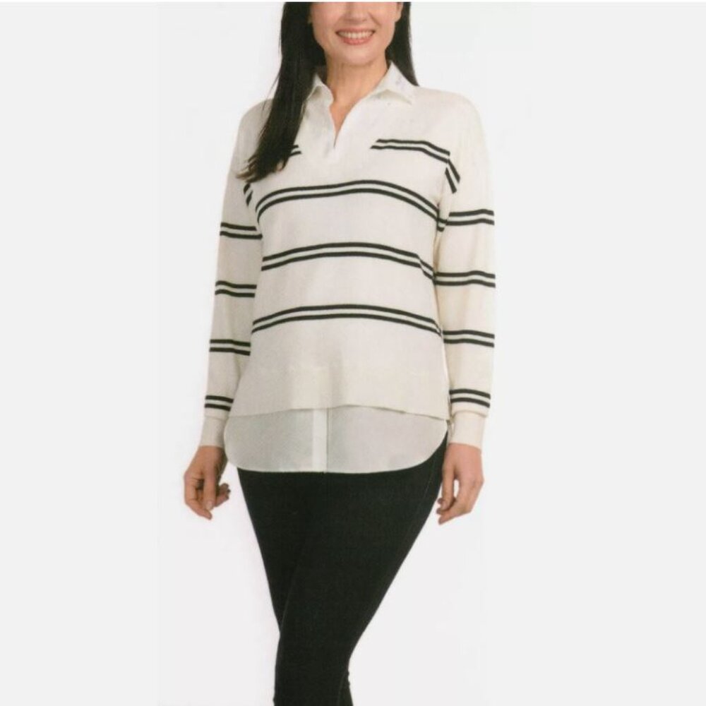 Hilary Radley Ladies' Sweater Off-White & Black Stripe L